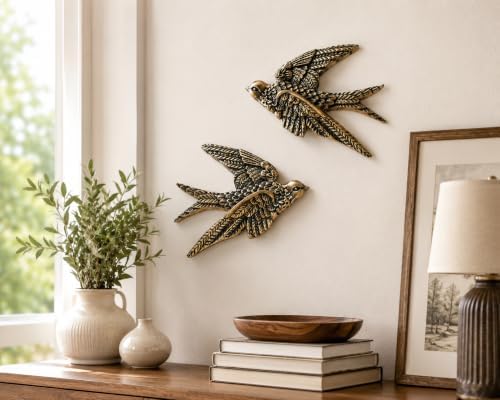 AMOIENSIS 4.75 Inch Vintage Swallow Bird Wall Sculpture Set of 2 - Image 7