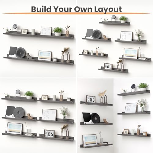 upsimples Floating Shelves for Wall Decor and Storage, Grey, 6Pcs 23.6'' - Image 4