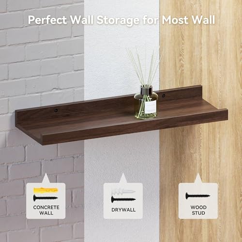 RICHER HOUSE 5-Set Floating Shelves with Lip, Walnut Wall Mounted Shelf - Image 4