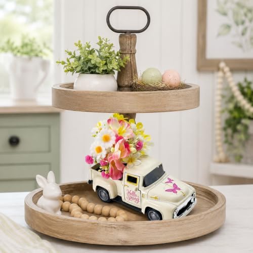 Vintage Metal Truck Decor with Artificial Flowers, Spring Floral Pickup Truck Decoration, Farmhouse Home Decor for Table Shelf Mantel Tiered Tray, Easter Mother's Day Spring Decorations Gift - Image 6