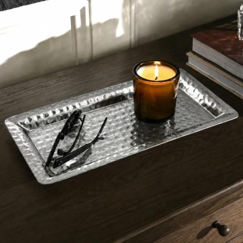 Monarch Abode Decorative Tray – 16-Inch Hand Hammered Nickel Finish Metal Bathroom Tray Countertop, Vanity Trays Organizer, Perfume Plate for Dresser, Kitchen Countertop Large Fruit Platter - Image 7