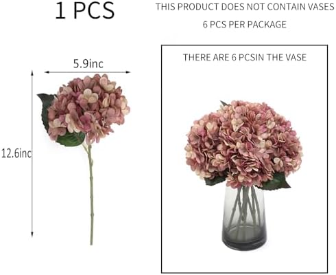 Kimura's Cabin 6pcs Fake Hydrangea Vintage Artificial Flowers, Fall Pink - Image 2