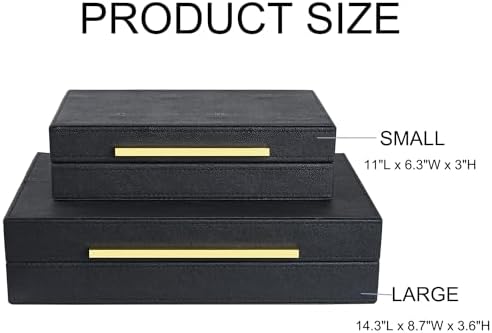 Black Shagreen box Set of 2 Faux Leather Decorative Boxes,Large Nesting Storage Decorative Boxes with Lids for Modern Home Decor Stacking Jewelry Box Organizer - Image 4