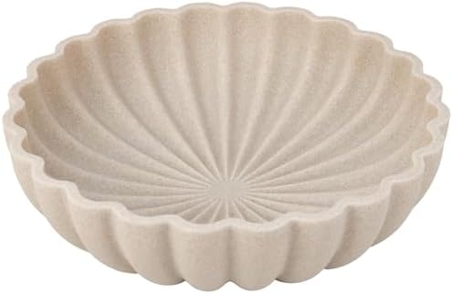 L'ARL GMVOI Large Decorative Bowl - Modern Handicraft Bowls for Home Decor - Fruit Bowl for Kitchen Counter - Key Bowl for Entryway Table - Ruffle Centerpiece Bowl Decor,Artificial Stone Beige by LARLGMVOI
