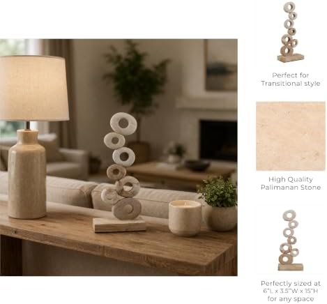 Palimanan Stone Stacked Ring Sculpture Ornament for Home, Bathroom and Room Decor - Decorative Accent for Office Shelf or Coffee Table Display - Figurine Styling for Living Room - 15", Ivory - Image 5