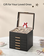SONGMICS Jewelry Box Organizer, 6-Layer Storage with 5 Drawers, Glass Lid - Image 6