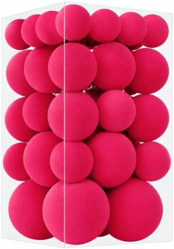 46Pcs Velvet Christmas Ball Ornaments Set - Flocked Shatterproof Christmas Tree Decorations Classic Hanging Ornaments with Rope for Xmas Wreath Holiday Home Decor (Multi-Size, Fuchsia Pink) by Unknown