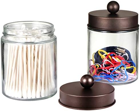 Amolliar Glass Apothecary Jar Qtip Holder Metal Lids 4pc/Bronze - Image 2