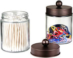 Amolliar Glass Apothecary Jar Qtip Holder Metal Lids 4pc/Bronze - Image 2