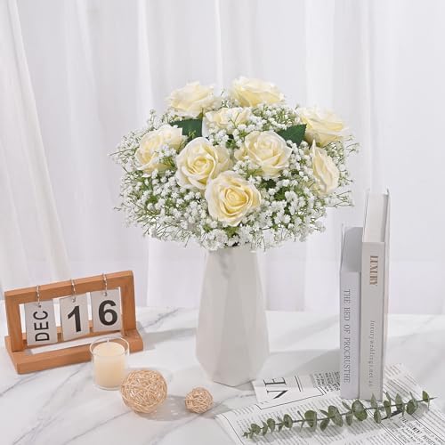 Dolicer 24 Pcs Babys Breath Artificial Flowers Rose Bouquet - Image 6