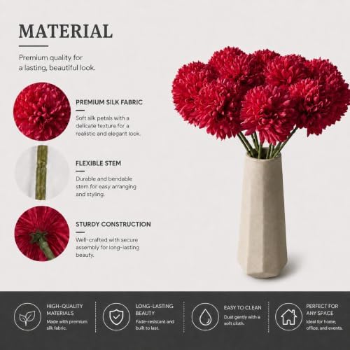 Mandy's 12pcs Artificial Red Ball Chrysanthemum Flowers - Image 4