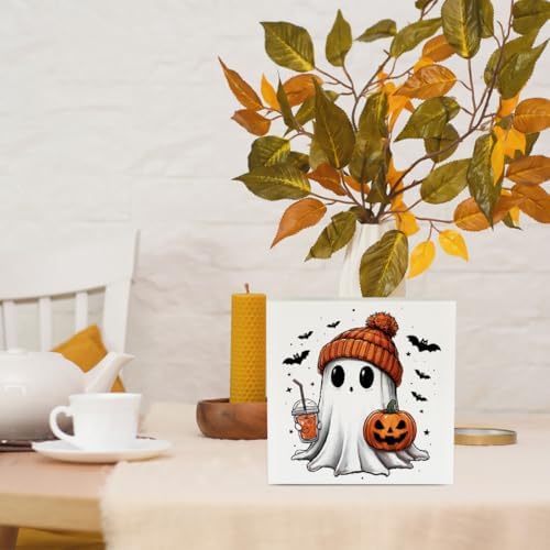 Rustic Fall Decaorations Cute Ghost Pumpkin Halloween decor Wooden Box Sign - Image 3