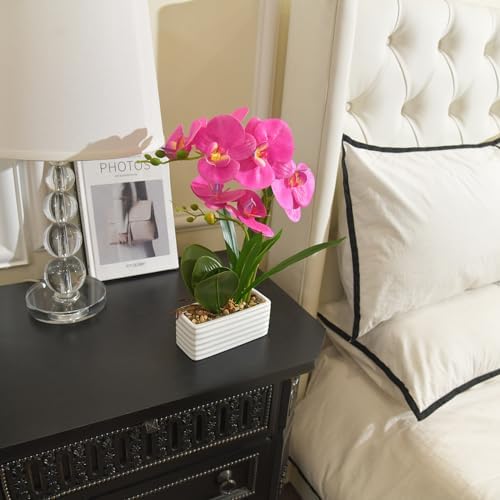 Artificial Real Touch Orchid Flowers with White Ceramic Vase, Purple Red - Image 5