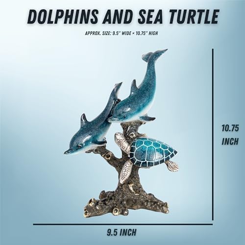 Dolphins and Sea Turtle Swimming on Coral Reef – Ocean Figurine Coastal Tabletop Decor | Sea Life Sculpture Beach House Nautical Room Accents (10.75 x 9.5 in) by Corner Merchant - Image 3