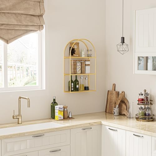 Crofy 3-Tier Arched Wall Shelf with Gold Frame & Transparent Shelves - Image 4