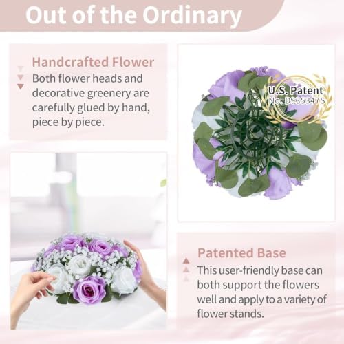 NUPTIO Flower Balls for Table Centerpieces: Purple & White Artificial Rose - Image 5