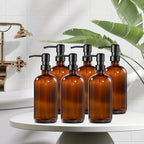 GMISUN Amber Glass Soap Dispenser, 6 Pack Bathroom Hand Soap Dispensers with Stainless Steel Pump, 17 Fl Oz Kitchen Hand and Dish Soap Dispenser Set, Modern Vintage Liquid Brown Soap Dispensers Bottle - Image 4