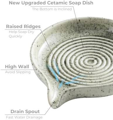 Zoeeker Self-Draining Soap Dish, Ceramic Bar Soap Holder with Drainage - Image 3