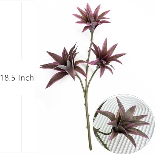 Artificial Plants, Fake Dracaena Plant Indoor Outdoor Bonsai Decor Faux Greenery 3D Leaves Stems for Home Garden Office Porch Patio Verandah Kitchen Office Vase Wedding Party Decorations Purple 2 Pack - Image 5