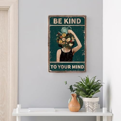 Wall Decor Art Vintage Tin Metal Sign Be Kind to Your Mind Plants Decors Poster Boho Room Decor Aesthetic for Home Bedroom Office Women Gifts 8X12 Inches - Image 5