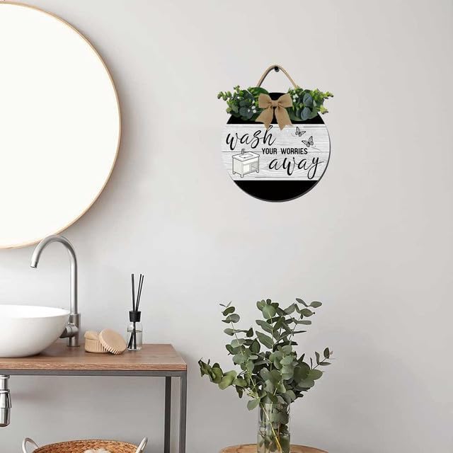 Bathroom Decor Wall Art Rustic Round Wooden Wreath Sign - Image 2