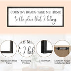 Country Roads Take Me Home Decor, 42''×15'' Large Farmhouse Country Wall Sign with Solid Wood Frame, Vintage Wall Art Western Living Room Home Decor (Black) - Image 3