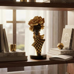 Lescafita African Queen Sculpture Gold Flower Crown, Black and Gold Checkered Gift Statue, Luxury Art Figurine for Home Decor Shelf Table Display - Image 7