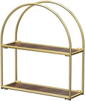 Crofy Gold Arched Frame Wall Shelf, Decorative 2 Tier Bathroom Wall Shelf with Walnut Finish Shelves and Robust Storage Capacity, 6" D x 17.9" W x 19.18" H by CrofyLLC