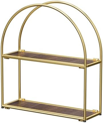 Crofy Gold Arched Frame Wall Shelf, Decorative 2 Tier Bathroom Wall Shelf with Walnut Finish Shelves and Robust Storage Capacity, 6" D x 17.9" W x 19.18" H by CrofyLLC
