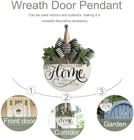 Welcome Sign for Front Door, Rustic Round Wood Wreaths Wall Hanging Outdoor Decor, Porch Fence Decorations Hanging Gift for Home Outdoor for Spring Summer Fall All Seasons Holiday, Bless This Home - Image 3