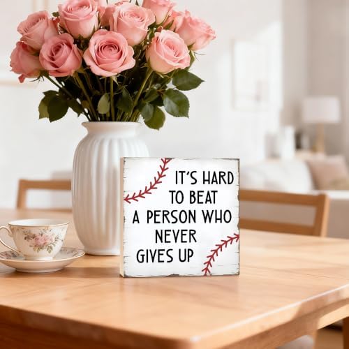 TOUNER It's Hard To Beat A Person Wooden Box Sign Funny Baseball Decor - Image 5