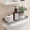 Bathroom Toilet Tank Tray, 13" Wood Toilet Paper Storage Basket Tray Back of Toilet Basket Organizer,Vanity Tray for Perfume Makeup Candle Decor, Black & Farmhouse White by Focusonit