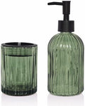 2 Pcs Green Bathroom Accessories Set, Glass Bathroom Set, Soap Dispenser, Toothbrush Holder Set, Crystal Modern Bathroom Decor, Housewarming Gift Set by Unknown