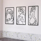 CHENGU 3 Pieces Metal Minimalist Abstract Woman Wall Art Line Drawing Wall Art Decor Single Line Female Home Hanging for Kitchen Bathroom Living Room by CHENGU