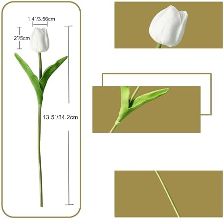 ONLY ART Artificial White Tulips 20 Pcs – 13.5 Inch PU Faux Flowers with Bendable Stems for Home Décor, Wedding Centerpieces, DIY Floral Arrangements, New Year and Valentine's Day - Image 2