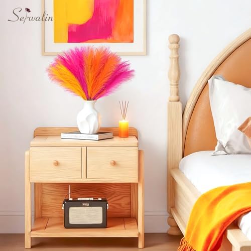 Serwalin 60PCS 17.7" Hot Pink＆Orange＆Yellow Pampas Grass Decor for Home - Image 5