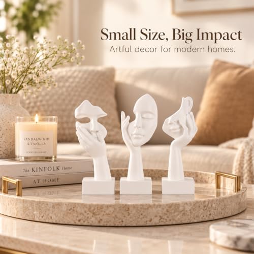 3 Pcs Thinker Small Statue Set - White Art Abstract Home Accent Figurines for Decor Woman Apartment Bookshelf Floating Shelf Coffee Table Office Desk Bathroom Counter Decor (3 Pcs White, 6") - Image 2