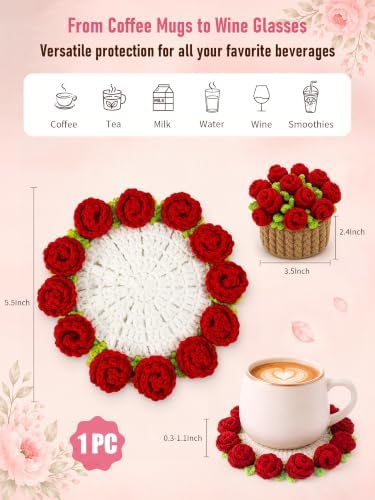 Crochet Flower Bouquet Coasters, Cotton Rose Gifts for Home Decor 1Pc - Image 2