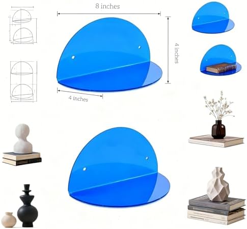 ROYALITA 2-Pack Small Acrylic Shelves Room Decor Floating Shelves, Blue - Image 5