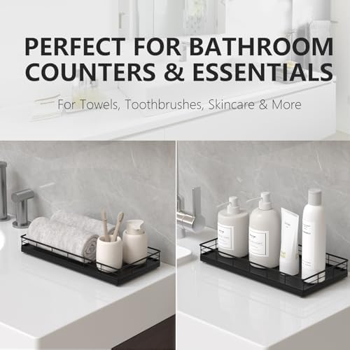 Toilet Paper Basket Organizer, Oak Wood Toilet Tank Tray with Metal Frame - Image 4