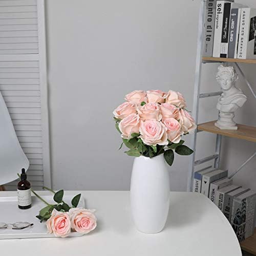 10pcs Light Pink Roses Artificial Flowers, Realistic Faux Rose with Stem - Image 5