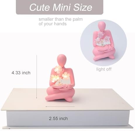 Bookshelf Decor Thinker Statue, Battery Powered Night Light, Modern Abstract Reading Figurines Home Decoration, Aesthetic Living Room Shelf Table Decor, Book Lover Gifts (Pink) - Image 2