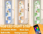 Waipfaru Corner Shelf, 5 Tier Bookshelf with LED Light, Corner Shelf Wall Mounted, Floating Shelves for Wall, Display Stand for Bedroom, Living Room, Bathroom, Home, Office, White - Image 2