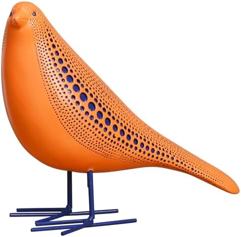 Quoowiit Bird Figurine, Modern Sculpture and Statues for Home Decor, Animal Statues for Bookshelf, Table, Entryway, Fireplace, Resin Decorative Sculpture with Chic Polka Dots Art Design (Orange) by Quoowiit
