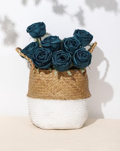 Coferset 10 Pcs Fake Silk Roses with Long Stems,Peacock Blue - Image 3
