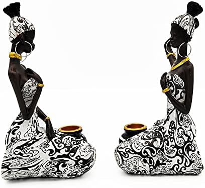African Statues Art Sculptures Women Figure Girls Tribal Lady Figurine Black Women Home Decor Collectible Creative Vintage Gift Crafts (Black+White) - Image 5