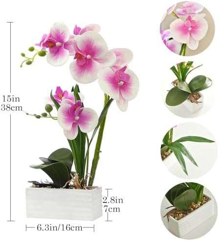 Artificial Real Touch Orchid Flowers with White Ceramic Vase, Light Purple - Image 2