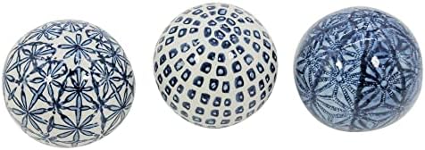 Galt International 4" Diameter Blue & White Floral Chinoiserie Ceramic Ball (Set of 3) Style 2 | Decorative Ball Vase Bowl Filler by GaltInternational