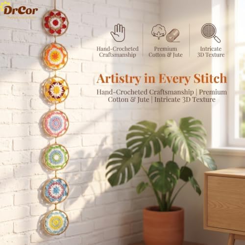 DrCor Colorful Rainbow Boho Wall Decor - Crochet Mandala Dream Catcher - Image 4