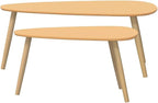 Coffee Table Set of 2 Brown Solid Pine Wood & MDF, Scandinavian Modern Design - Image 5